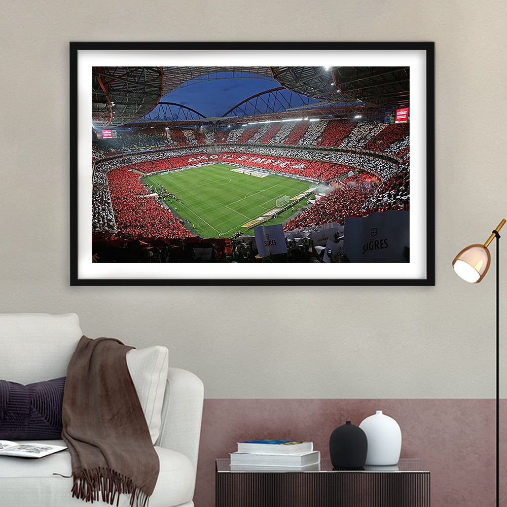 Benfica Stadium, Stadium Canvas, Sport Art, Gift for him, White Border Framed Art Print Wall Decor