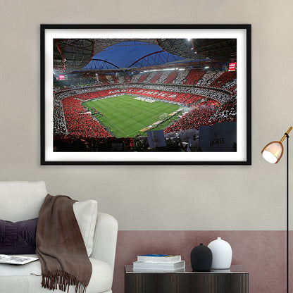 Benfica Stadium, Stadium Canvas, Sport Art, Gift for him, White Border Framed Art Print Wall Decor
