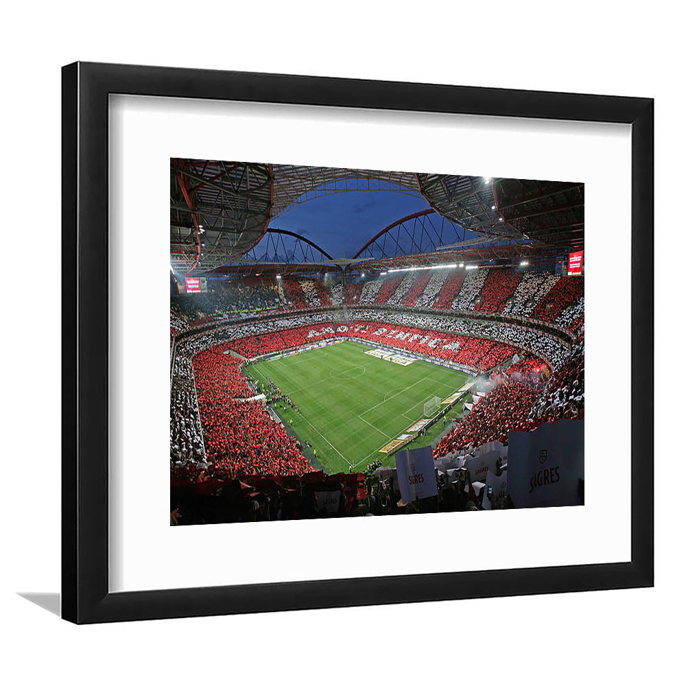 Benfica Stadium, Stadium Canvas, Sport Art, Gift for him, White Border Framed Art Print Wall Decor