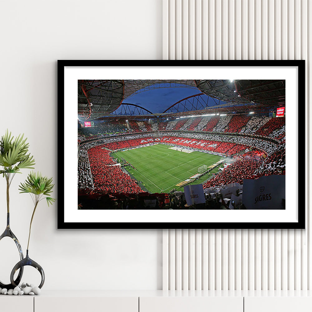 Benfica Stadium, Stadium Canvas, Sport Art, Gift for him, White Border Framed Art Print Wall Decor