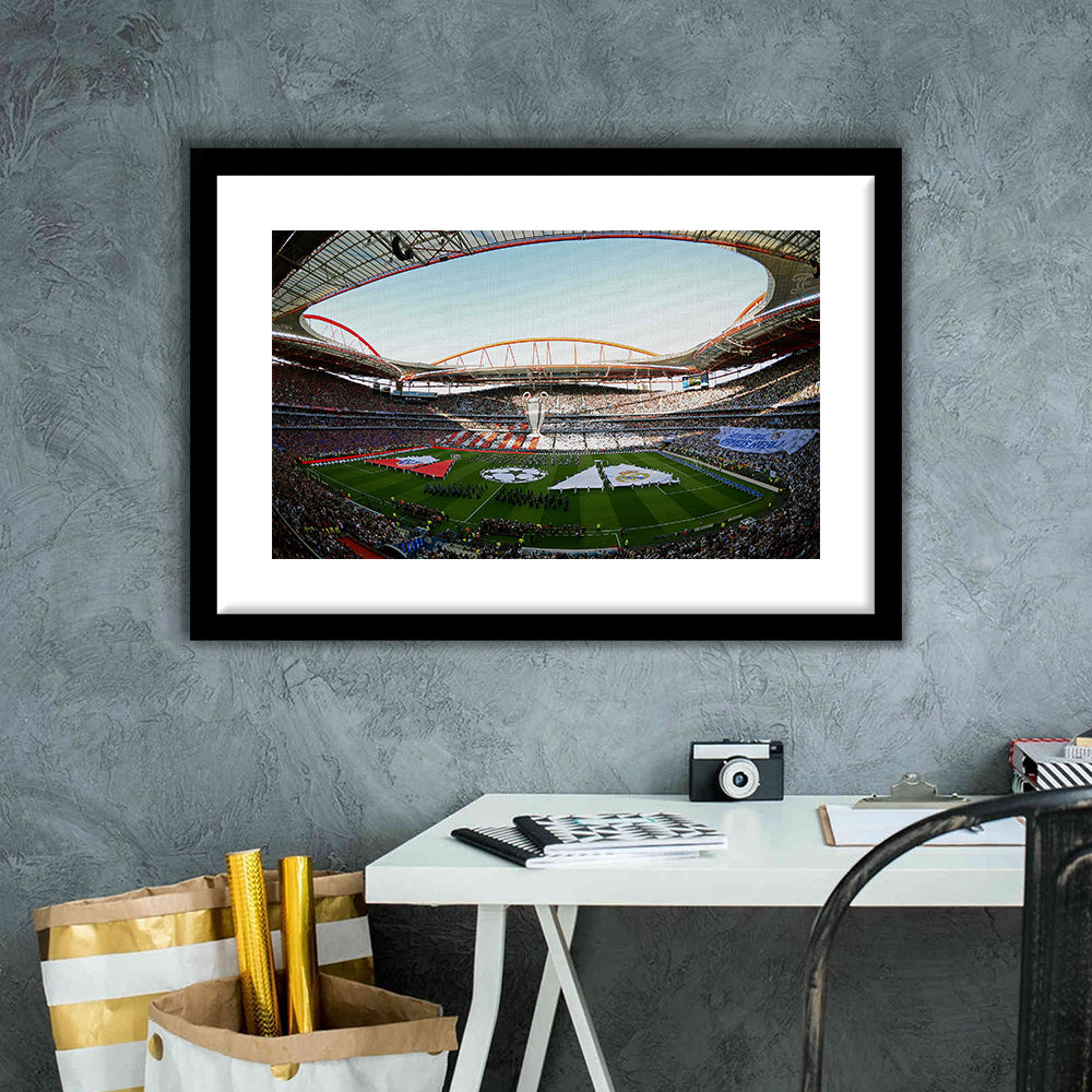 Benfica World Soccer Stadium, Stadium Canvas, Sport Art, Gift for him, White Border Framed Art Print Wall Decor