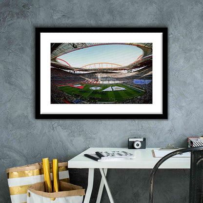 Benfica World Soccer Stadium, Stadium Canvas, Sport Art, Gift for him, White Border Framed Art Print Wall Decor