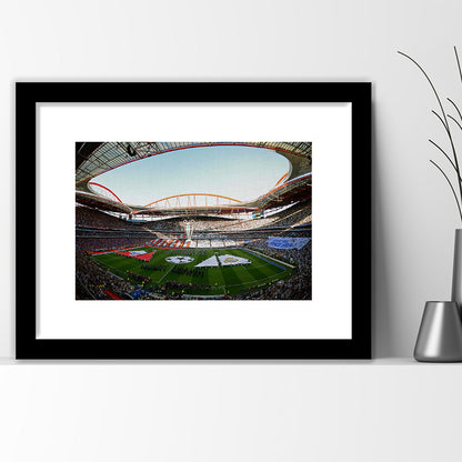 Benfica World Soccer Stadium, Stadium Canvas, Sport Art, Gift for him, White Border Framed Art Print Wall Decor