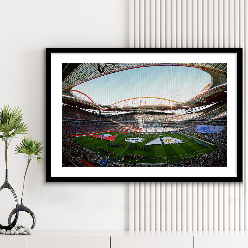Benfica World Soccer Stadium, Stadium Canvas, Sport Art, Gift for him, White Border Framed Art Print Wall Decor