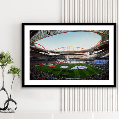 Benfica World Soccer Stadium, Stadium Canvas, Sport Art, Gift for him, White Border Framed Art Print Wall Decor