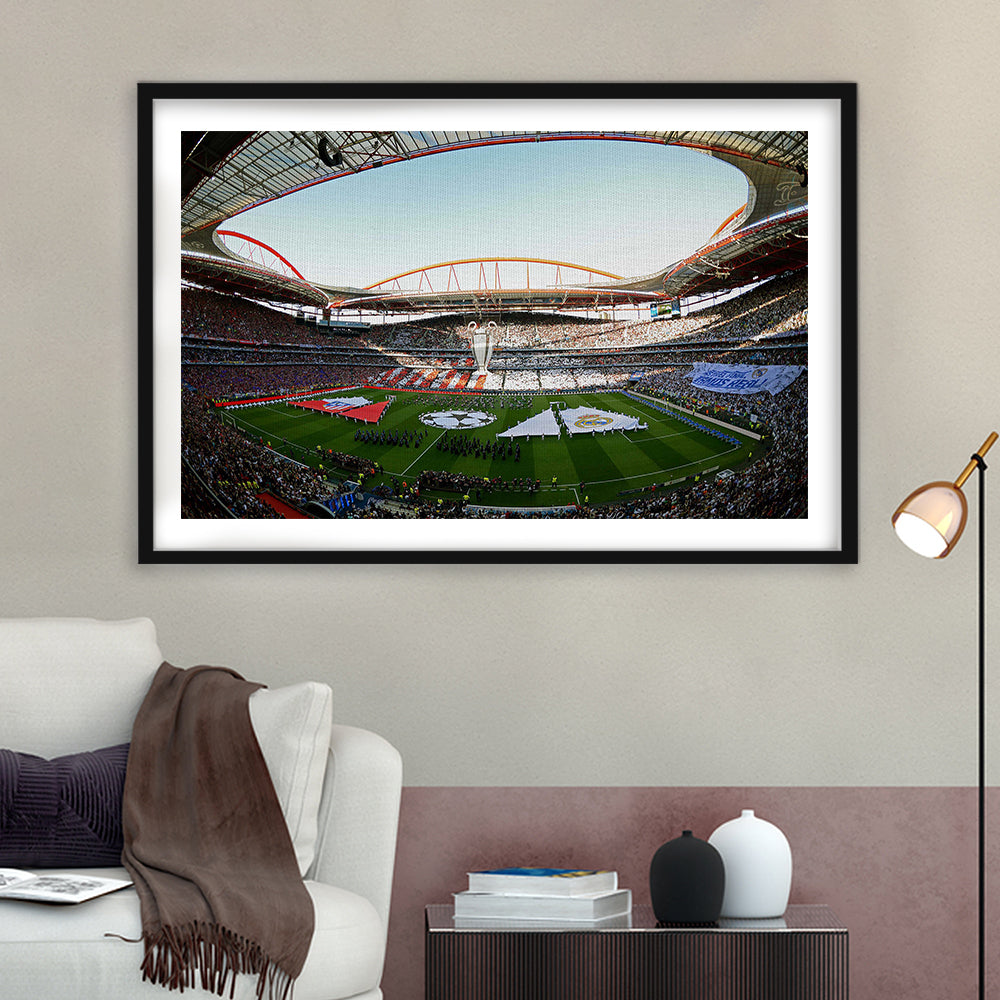 Benfica World Soccer Stadium, Stadium Canvas, Sport Art, Gift for him, White Border Framed Art Print Wall Decor