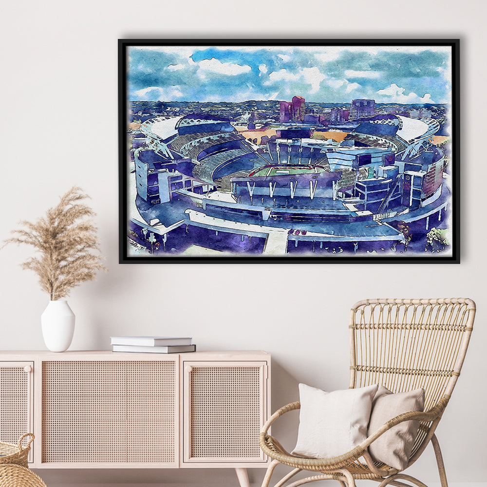 Bengals Football Stadium, Paul Brown Painting Stadium Watercolor, Sport Gift Art, Framed Canvas Print Wall Art