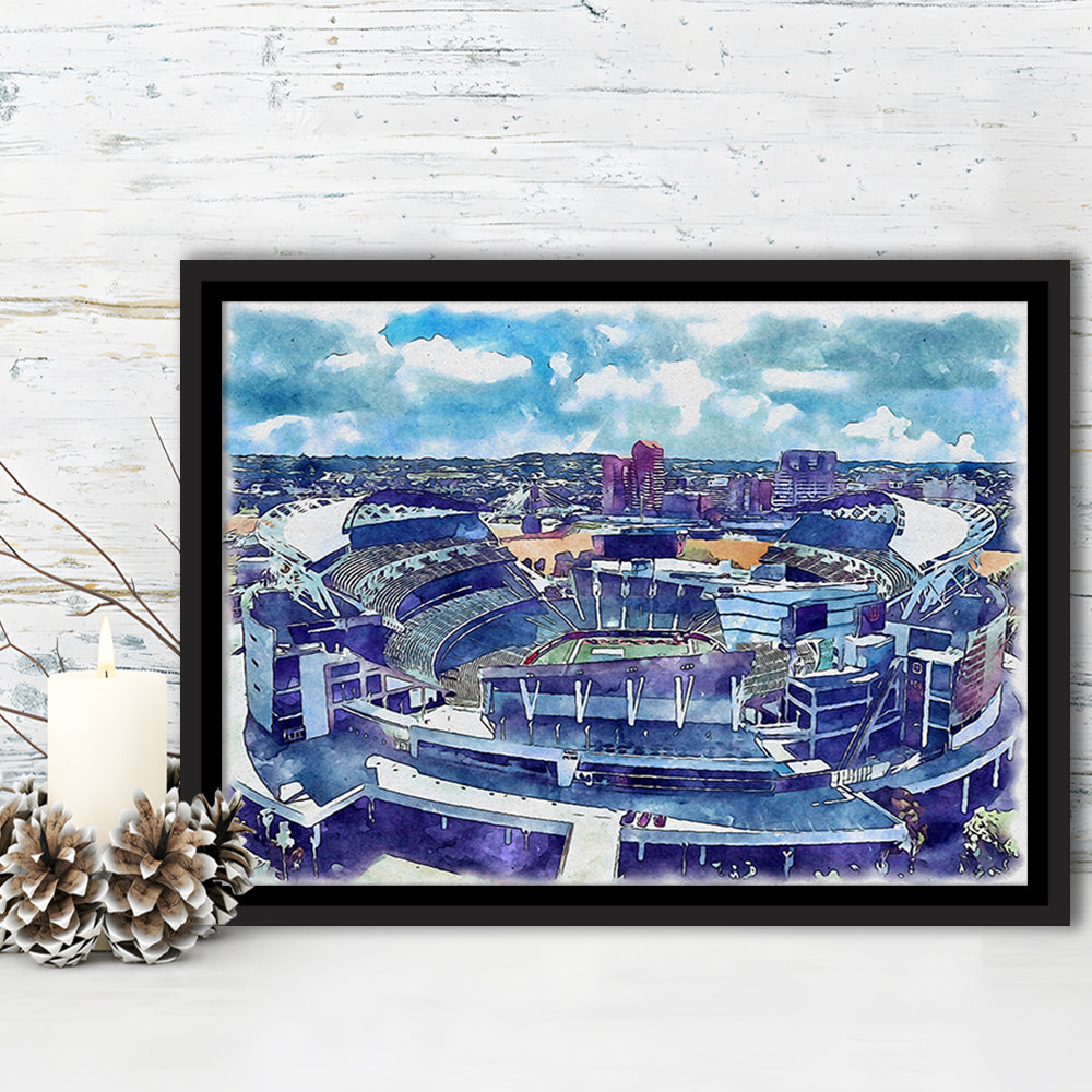 Bengals Football Stadium, Paul Brown Painting Stadium Watercolor, Sport Gift Art, Framed Canvas Print Wall Art