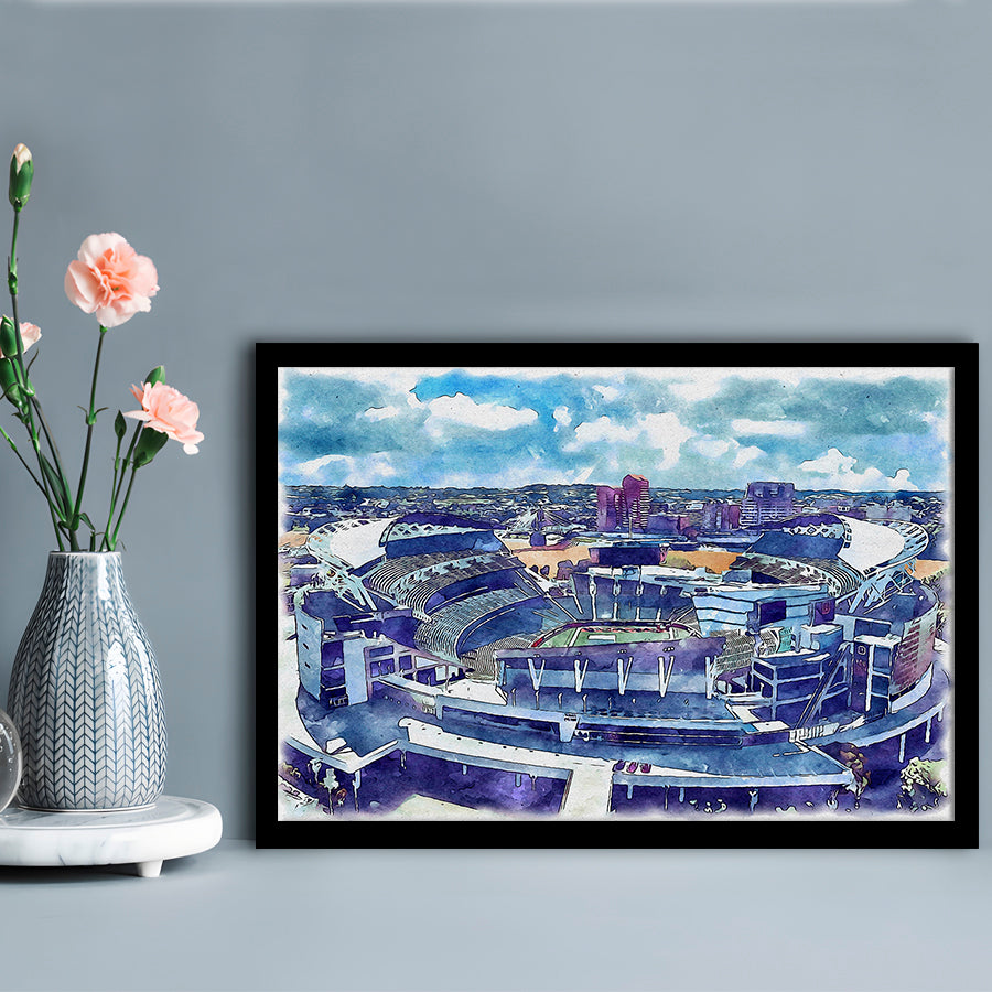 Bengals Football Stadium, Paul Brown Painting Stadium Watercolor, Sport Gift Art, Framed Art Print Wall Decor