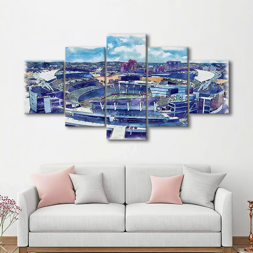 Bengals Football Stadium, Paul Brown Painting Stadium Watercolor, Sport Art, Mixed 5 Panel, Canvas Print Wall Art