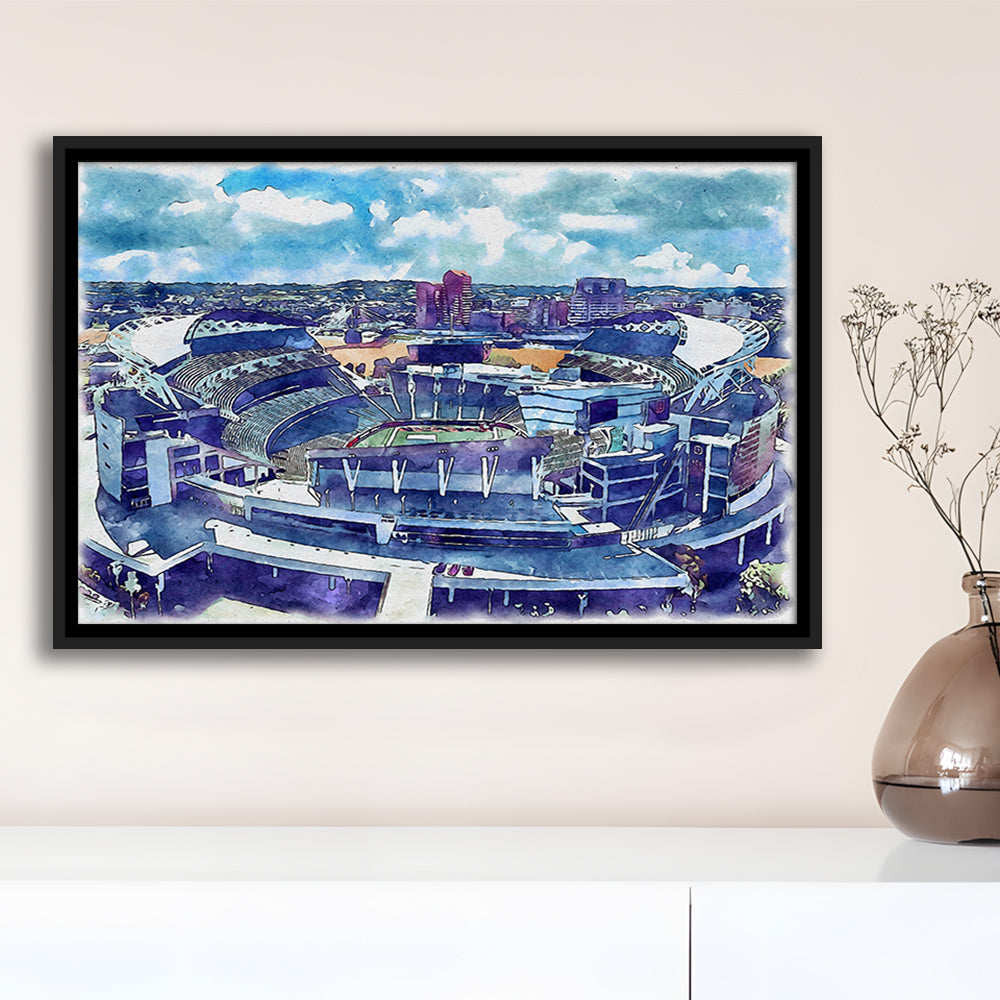 Bengals Football Stadium, Paul Brown Painting Stadium Watercolor, Sport Gift Art, Framed Canvas Print Wall Art