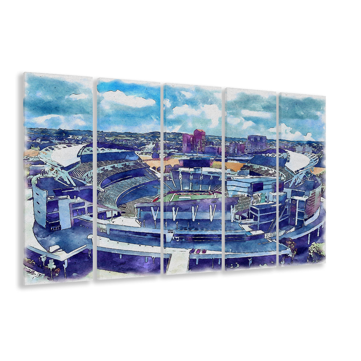Bengals Football Stadium, Paul Brown Painting Stadium Watercolor, Sport Art, Extra Large Canvas Print Wall Art