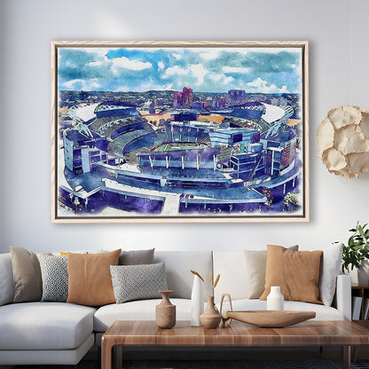 Bengals Football Stadium, Paul Brown Painting Stadium Watercolor, Sport Gift Art, Framed Canvas Print Wall Art