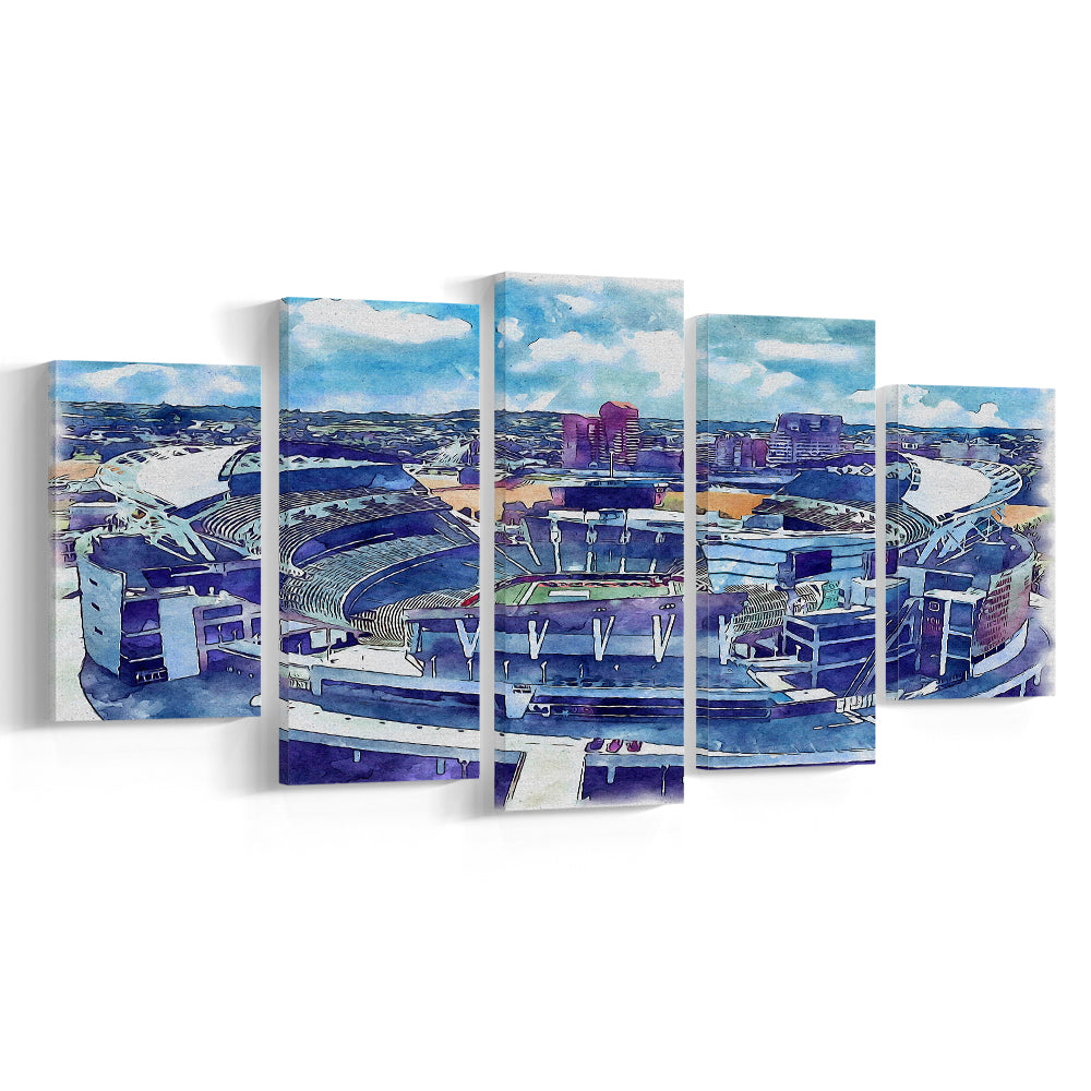 Bengals Football Stadium, Paul Brown Painting Stadium Watercolor, Sport Art, Mixed 5 Panel, Canvas Print Wall Art