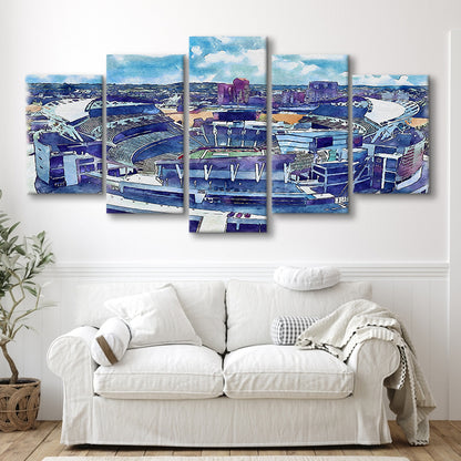 Bengals Football Stadium, Paul Brown Painting Stadium Watercolor, Sport Art, Mixed 5 Panel, Canvas Print Wall Art