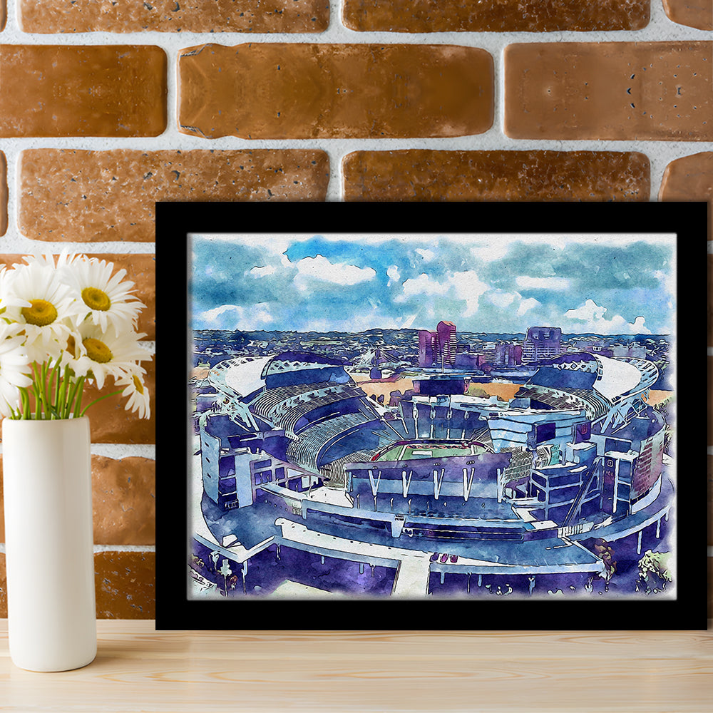 Bengals Football Stadium, Paul Brown Painting Stadium Watercolor, Sport Gift Art, Framed Art Print Wall Decor