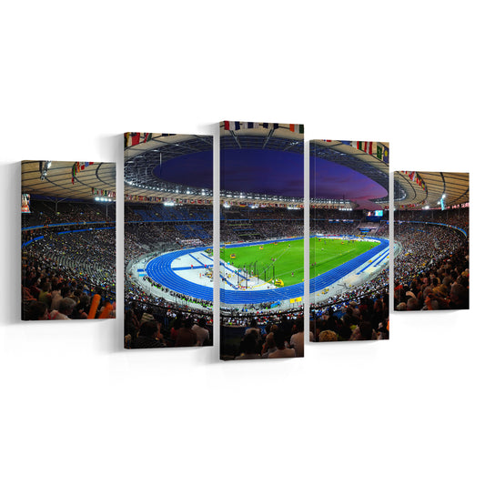 Berliner Olympiastadion Night, Stadium Canvas, Sport Art, Gift for him, 5 Panel, Large Canvas, Canvas Print Wall Art