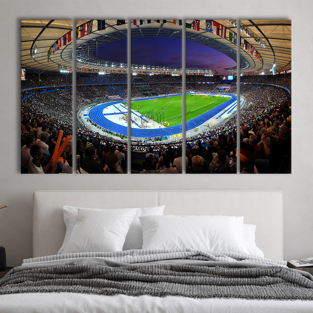 Berliner Olympiastadion Night, Stadium Canvas, Sport Art, 5 Panel B, Extra Large Canvas, Canvas Print Wall Art