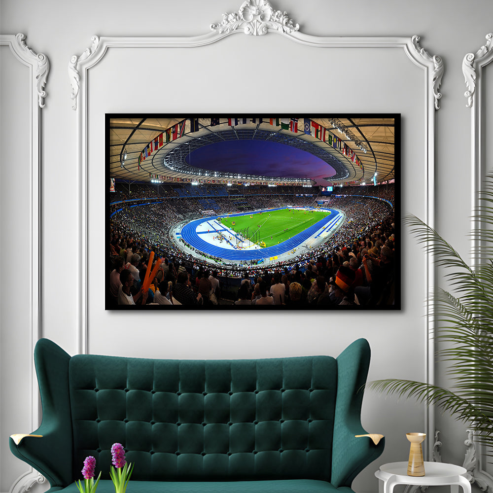 Berliner Olympiastadion Night, Stadium Canvas, Sport Art, Gift for him, Framed Art Print Wall Decor, Picture Framed
