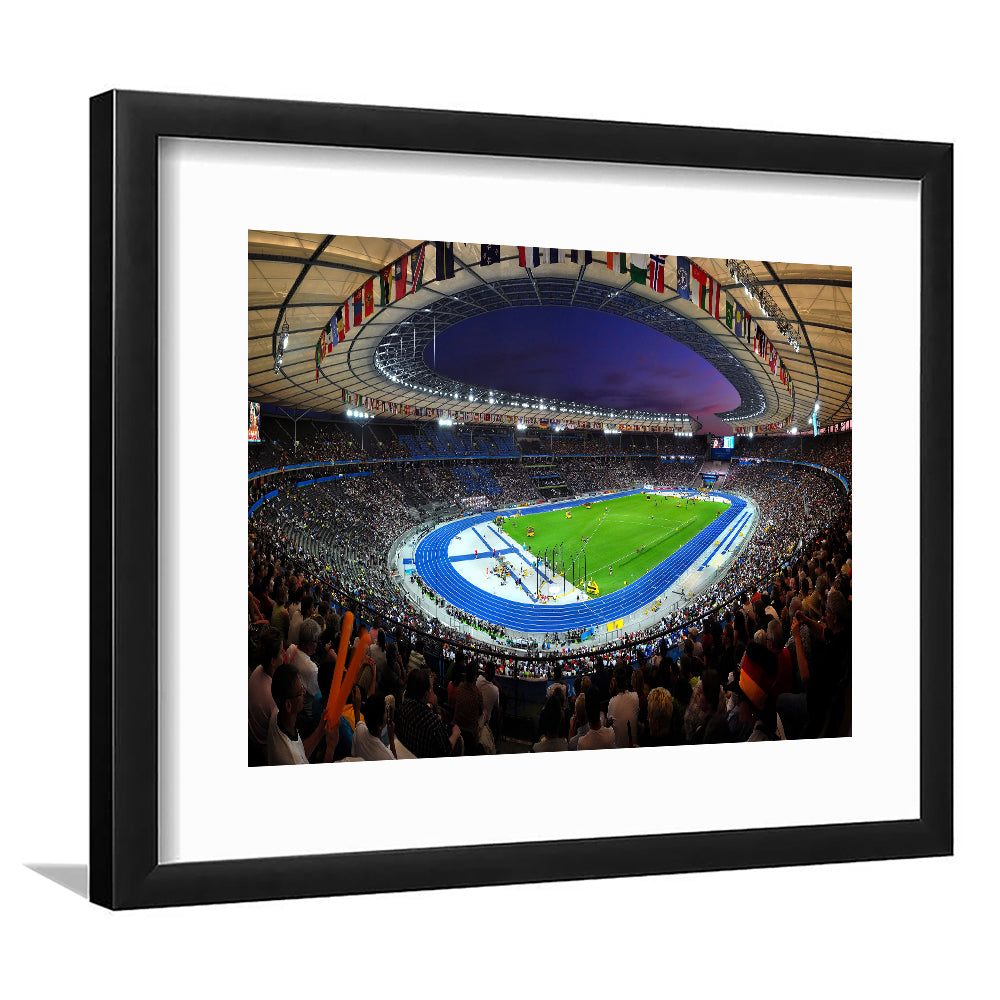 Berliner Olympiastadion Night, Stadium Canvas, Sport Art, Gift for him, White Border Framed Art Print Wall Decor