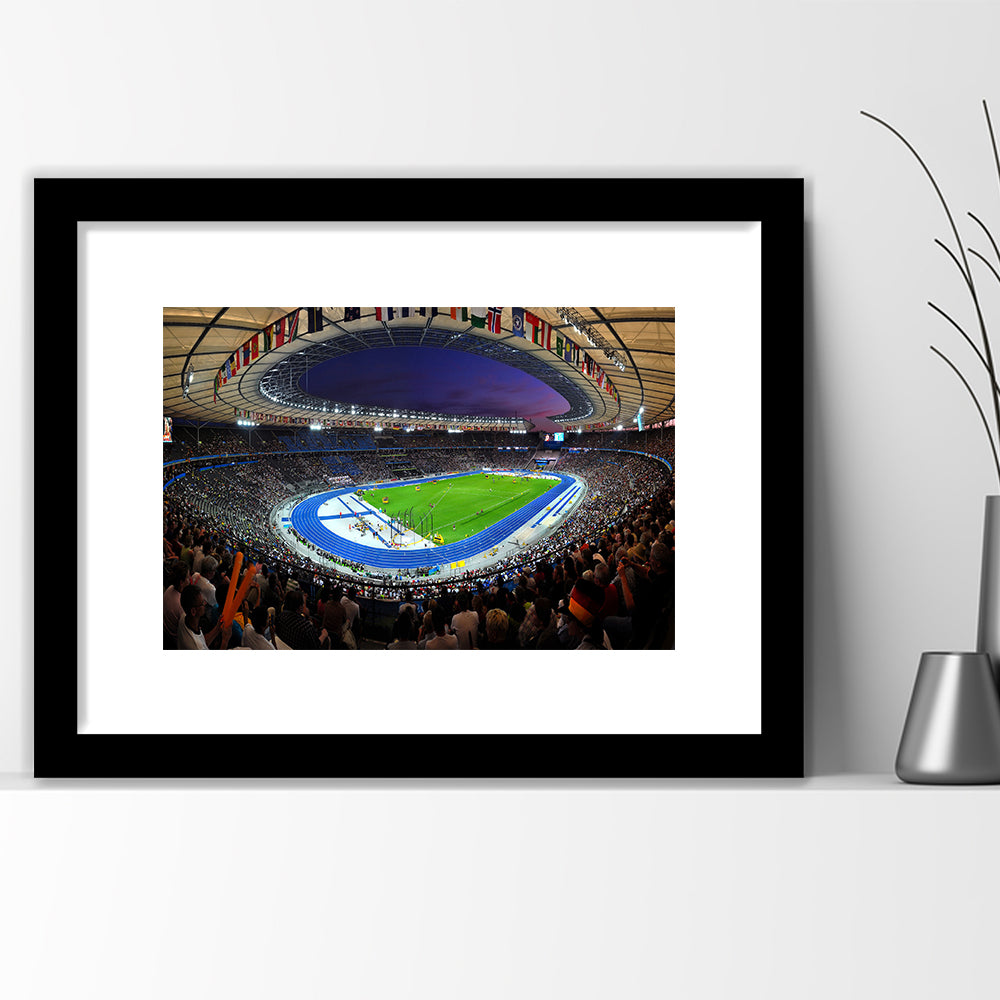 Berliner Olympiastadion Night, Stadium Canvas, Sport Art, Gift for him, White Border Framed Art Print Wall Decor