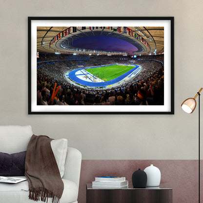 Berliner Olympiastadion Night, Stadium Canvas, Sport Art, Gift for him, White Border Framed Art Print Wall Decor