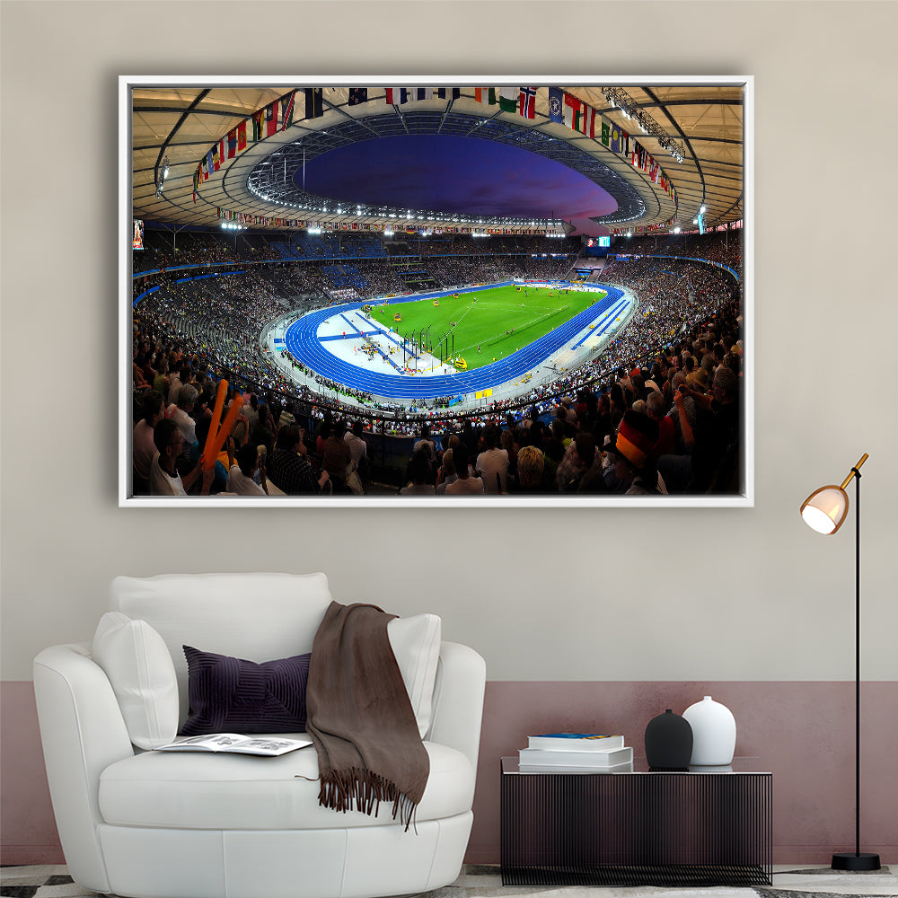 Berliner Olympiastadion Night, Stadium Canvas, Sport Art, Framed Canvas Print Wall Art, Floating Frame
