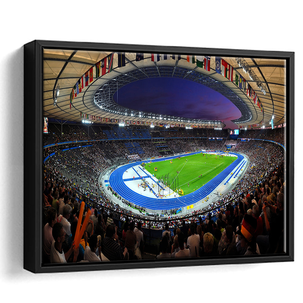 Berliner Olympiastadion Night, Stadium Canvas, Sport Art, Framed Canvas Print Wall Art, Floating Frame