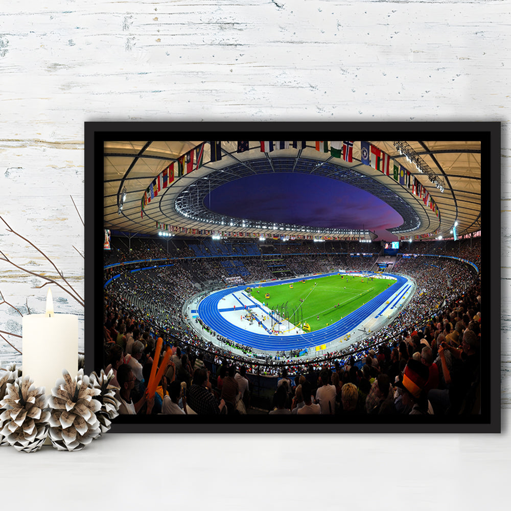 Berliner Olympiastadion Night, Stadium Canvas, Sport Art, Framed Canvas Print Wall Art, Floating Frame