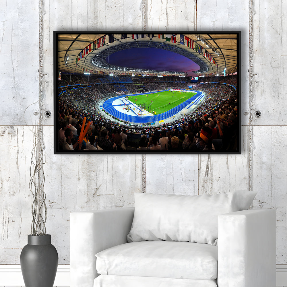 Berliner Olympiastadion Night, Stadium Canvas, Sport Art, Framed Canvas Print Wall Art, Floating Frame