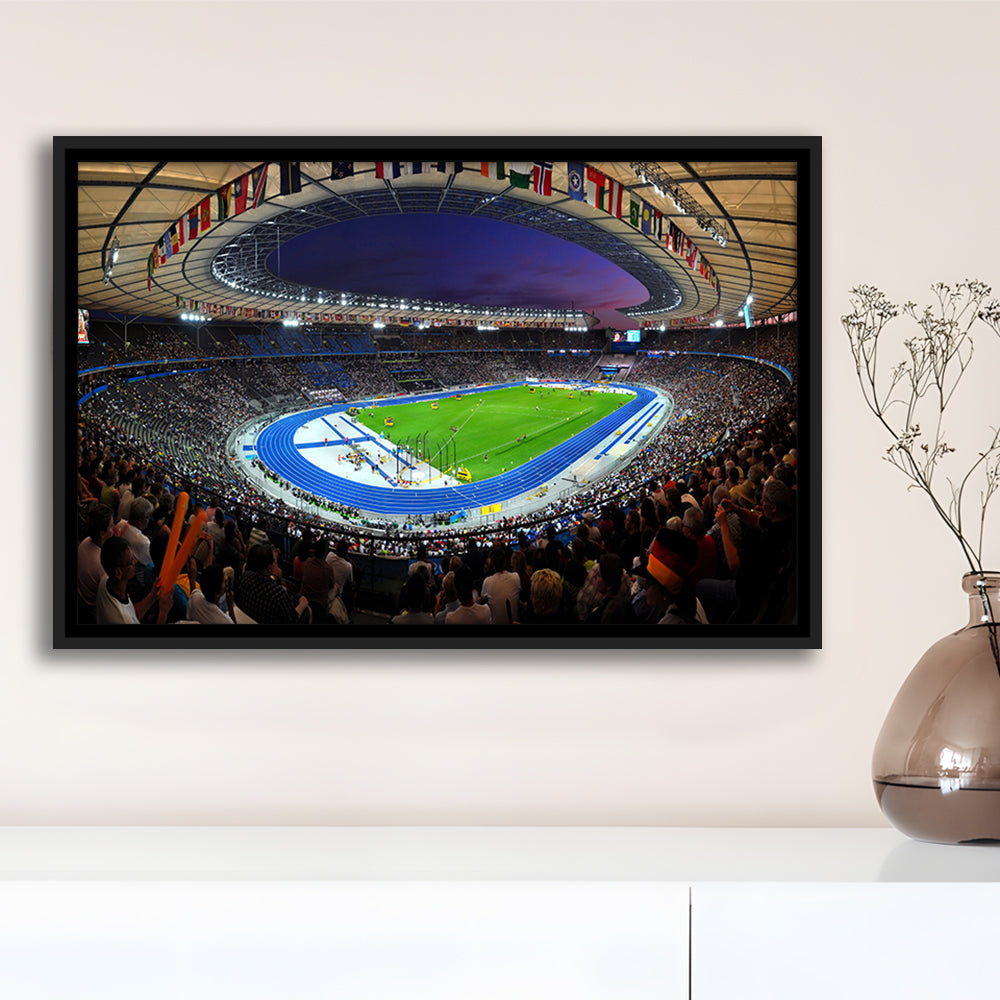 Berliner Olympiastadion Night, Stadium Canvas, Sport Art, Framed Canvas Print Wall Art, Floating Frame