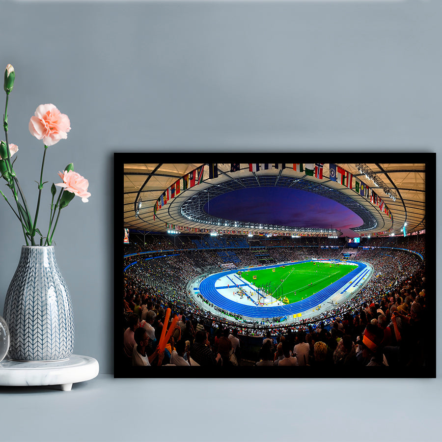 Berliner Olympiastadion Night, Stadium Canvas, Sport Art, Gift for him, Framed Art Print Wall Decor, Picture Framed
