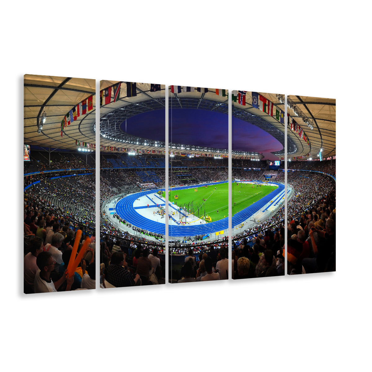 Berliner Olympiastadion Night, Stadium Canvas, Sport Art, 5 Panel B, Extra Large Canvas, Canvas Print Wall Art
