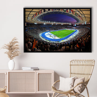 Berliner Olympiastadion Night, Stadium Canvas, Sport Art, Framed Canvas Print Wall Art, Floating Frame