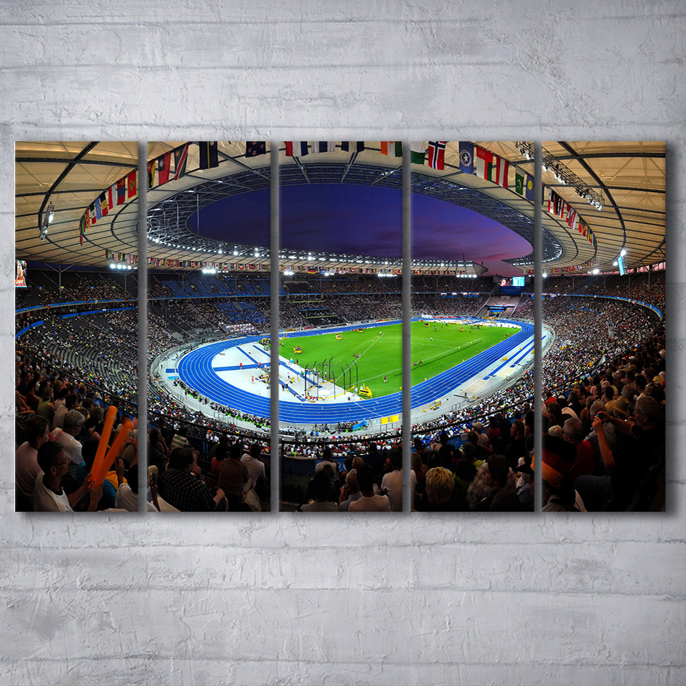 Berliner Olympiastadion Night, Stadium Canvas, Sport Art, 5 Panel B, Extra Large Canvas, Canvas Print Wall Art