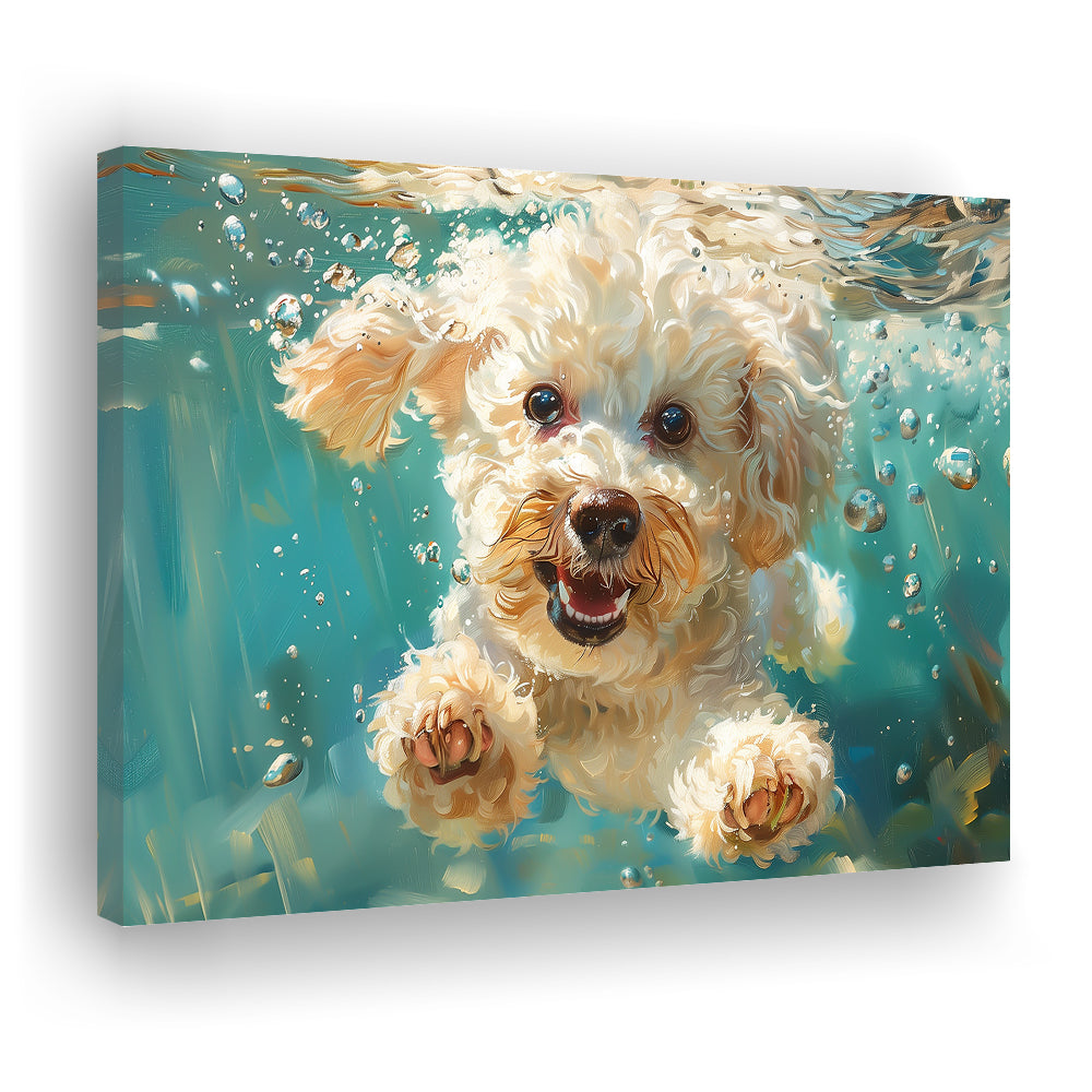 Bichon Frise Dog Funny Swimming Underwater Watercolor, Funny Pet Art, Canvas Print Wall Art Home Decor