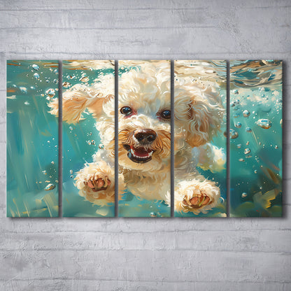 Bichon Frise Dog Funny Swimming Underwater Watercolor, Funny Pet Art, Multi Panels Canvas Print Wall Art
