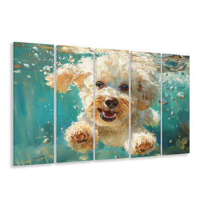 Bichon Frise Dog Funny Swimming Underwater Watercolor, Funny Pet Art, Multi Panels Canvas Print Wall Art