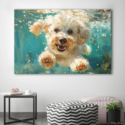 Bichon Frise Dog Funny Swimming Underwater Watercolor, Funny Pet Art, Canvas Print Wall Art Home Decor