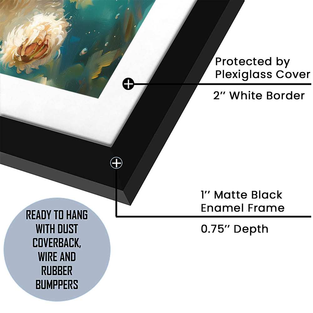 Bichon Frise Dog Funny Swimming Underwater Watercolor, Funny Pet Art, Framed Art Print White Border Wall Decor