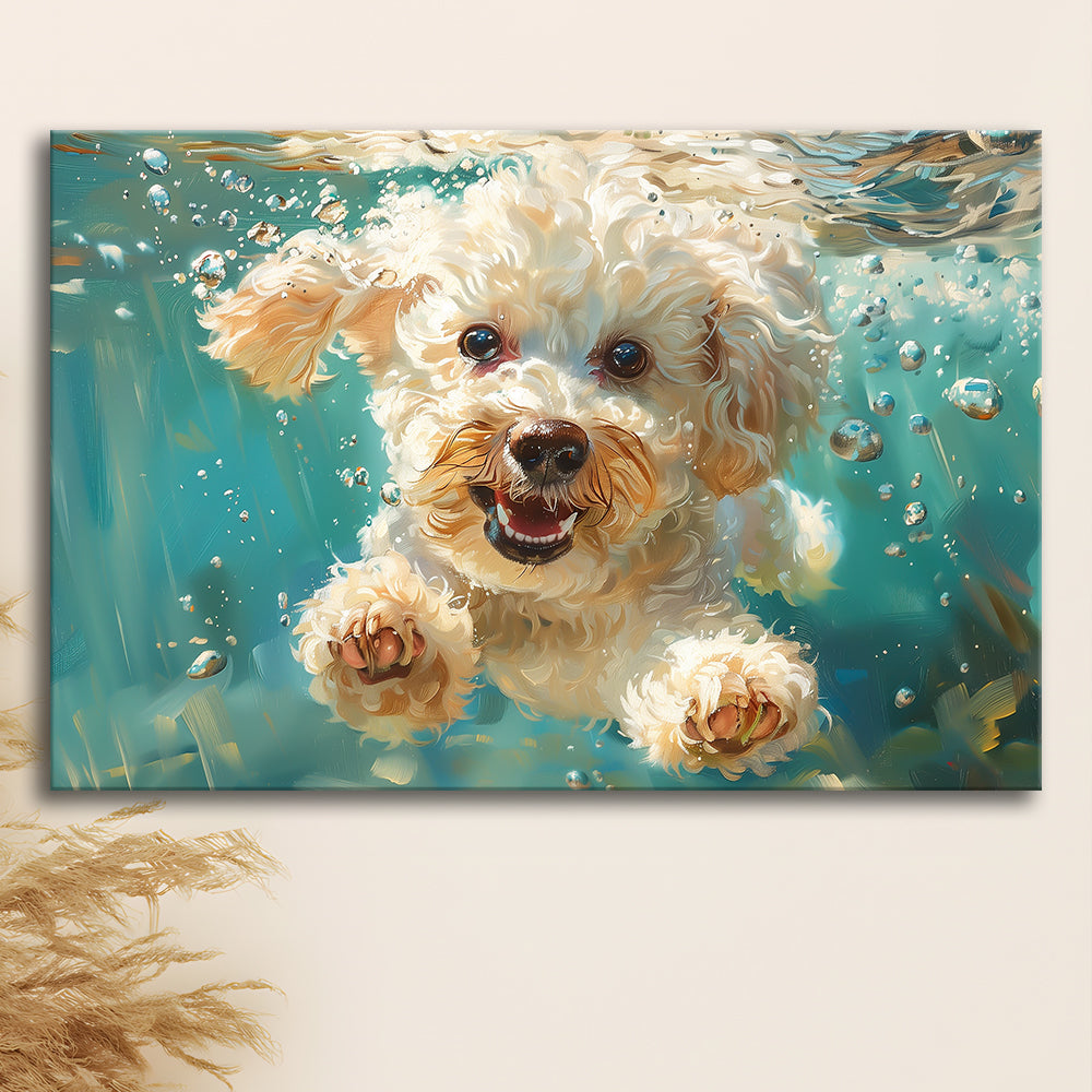 Bichon Frise Dog Funny Swimming Underwater Watercolor, Funny Pet Art, Canvas Print Wall Art Home Decor