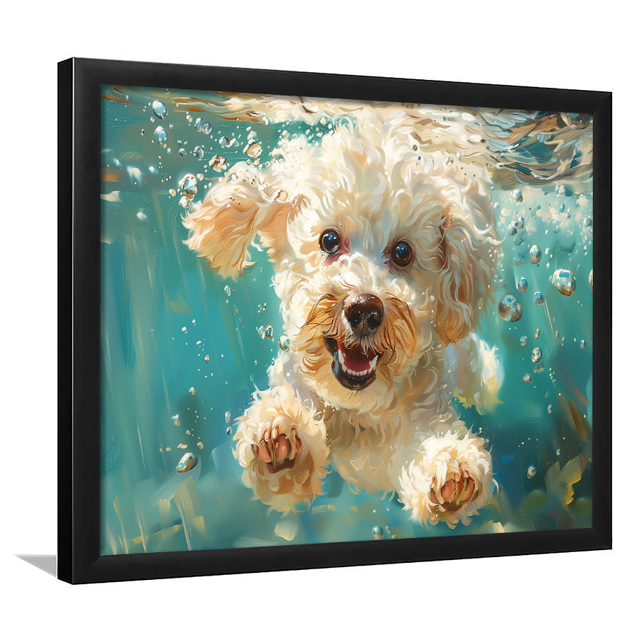 Bichon Frise Dog Funny Swimming Underwater Watercolor, Funny Pet Art, Framed Art Print Wall Decor, Framed Picture