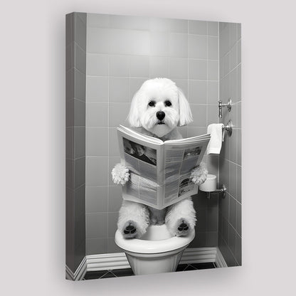 Bichon Frise Canvas Prints Wall Art, Funny Bathroom Decor, Bichon Frise in Toilet