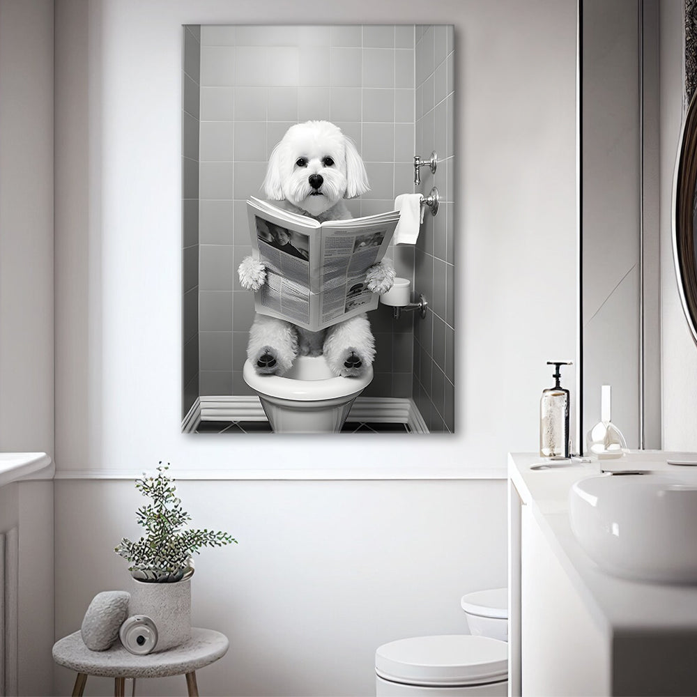 Bichon Frise Canvas Prints Wall Art, Funny Bathroom Decor, Bichon Frise in Toilet