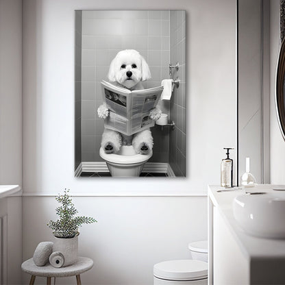 Bichon Frise Canvas Prints Wall Art, Funny Bathroom Decor, Bichon Frise in Toilet