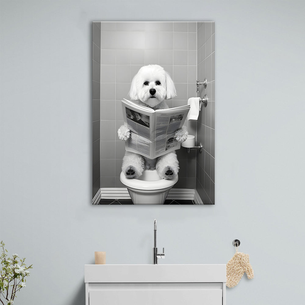 Bichon Frise Canvas Prints Wall Art, Funny Bathroom Decor, Bichon Frise in Toilet