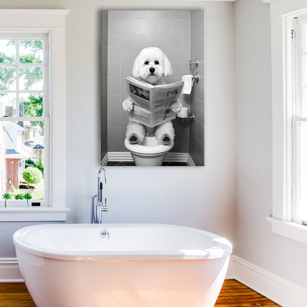 Bichon Frise Canvas Prints Wall Art, Funny Bathroom Decor, Bichon Frise in Toilet