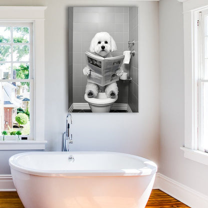 Bichon Frise Canvas Prints Wall Art, Funny Bathroom Decor, Bichon Frise in Toilet