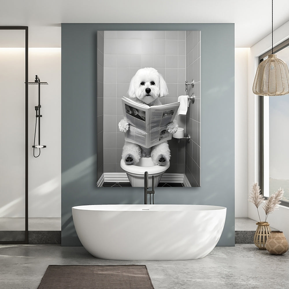 Bichon Frise Canvas Prints Wall Art, Funny Bathroom Decor, Bichon Frise in Toilet