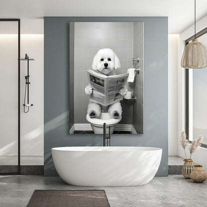 Bichon Frise Canvas Prints Wall Art, Funny Bathroom Decor, Bichon Frise in Toilet